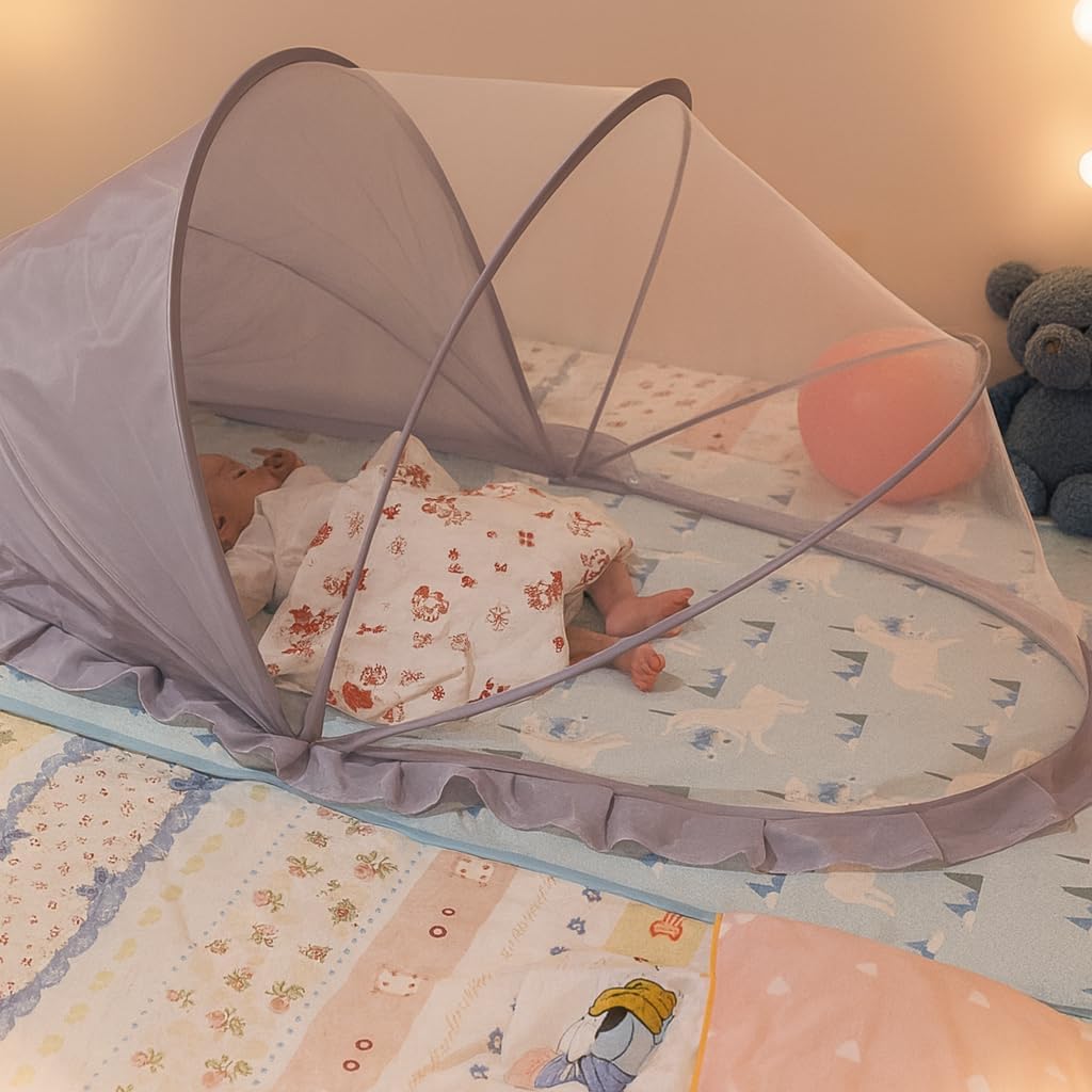 Folding Crib Net Mosquito Net for Baby – Kids Mosquito Netting Mesh Crib Canopy, Crib Blackout Cover with Shade Cover for Toddler Sleeping Outdoors, Travel Portable Baby Bed Tent, Grey, 36x22inch