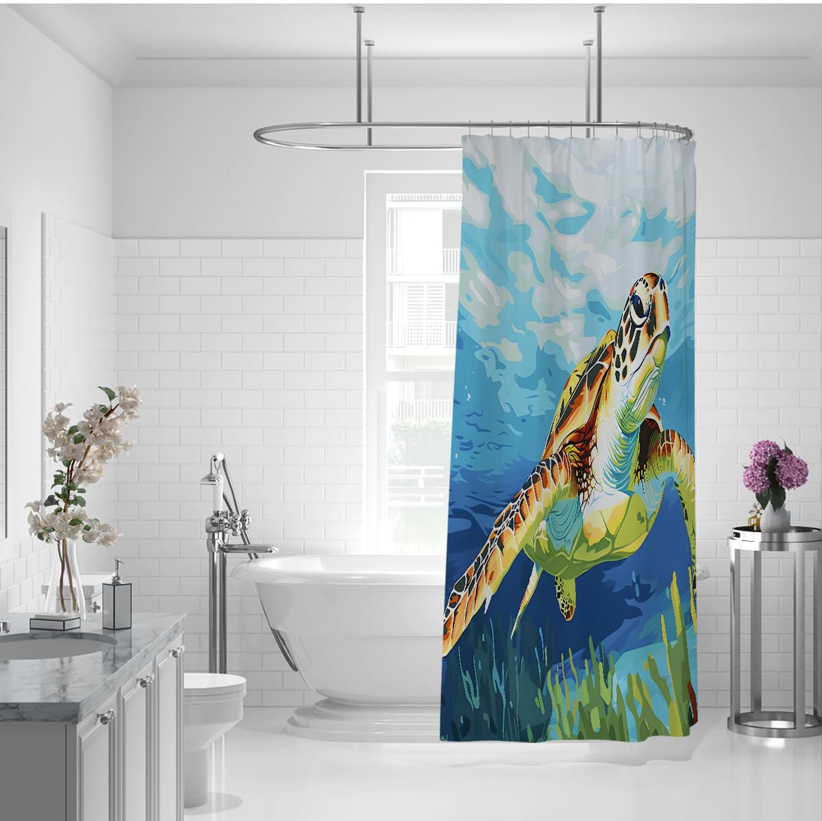 Rideau Douche Tortues Marines Theme Ocean 180 x 180 cm
