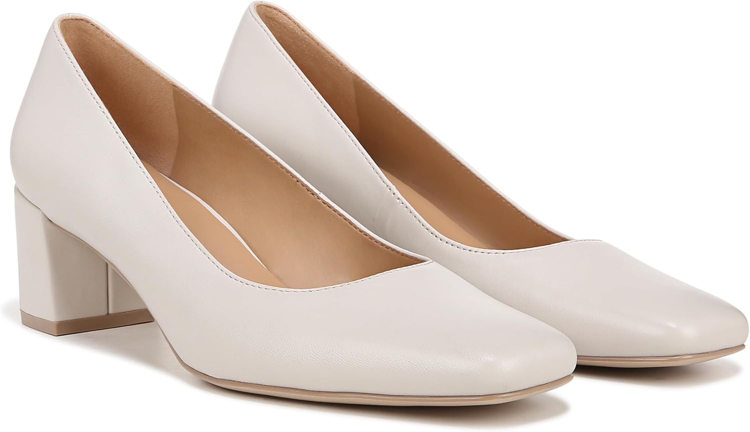 Naturalizer Womens Karina Square Toe Pump Satin Pearl White Leather 8 M