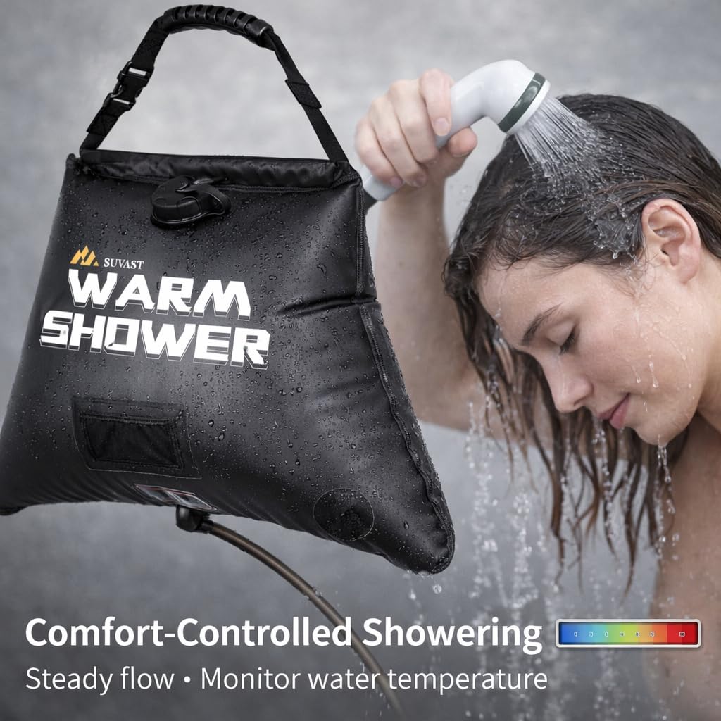 Sac de douche solaire, 15 l, douche solaire portable en TPU pour le camping et le nettoyage en plein air, avec tuyau et sac de transport
