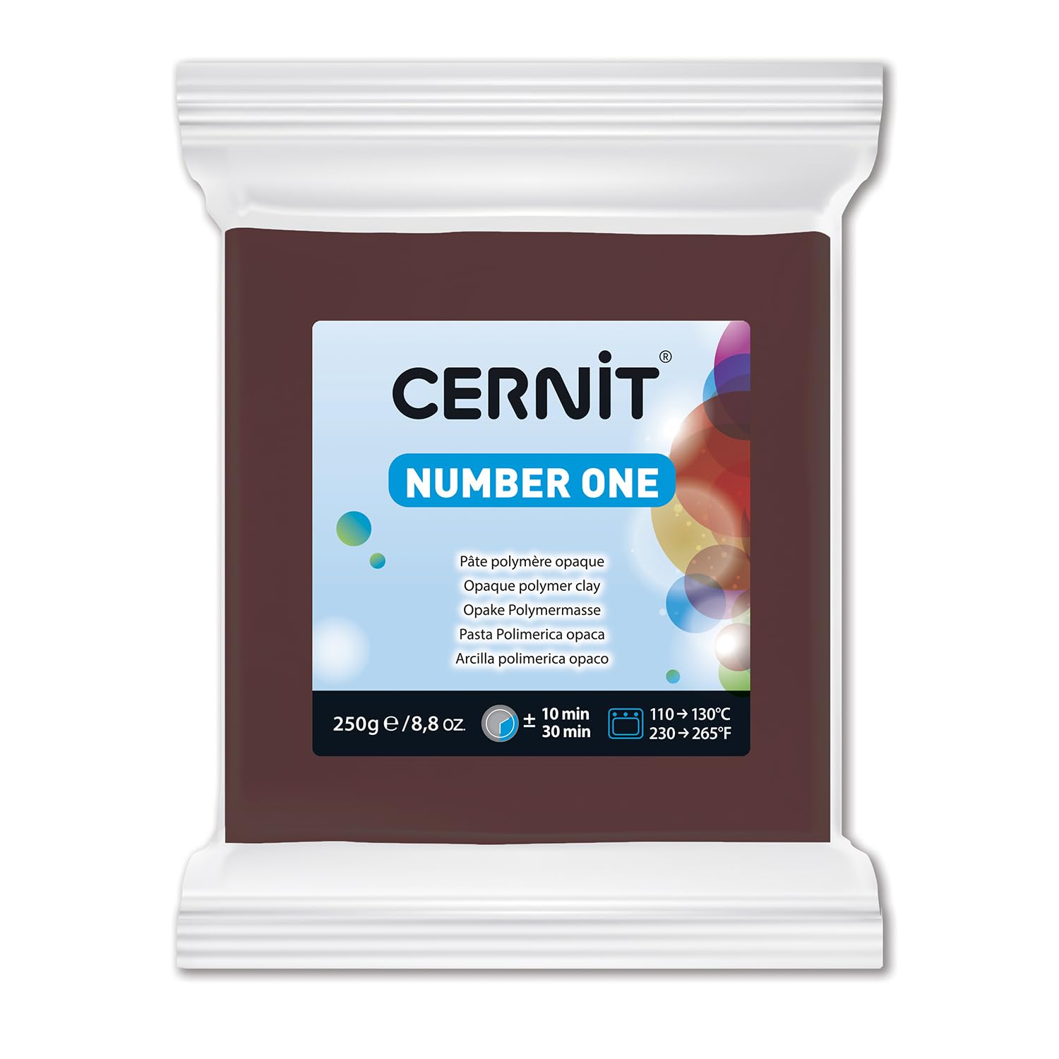 CERNIT CE0900250800C - A Pack of Polymer Clay Block - Number One Range - Modelling and Baking Clay - Brown Colour - 250 g block - Manufactured in Belgium