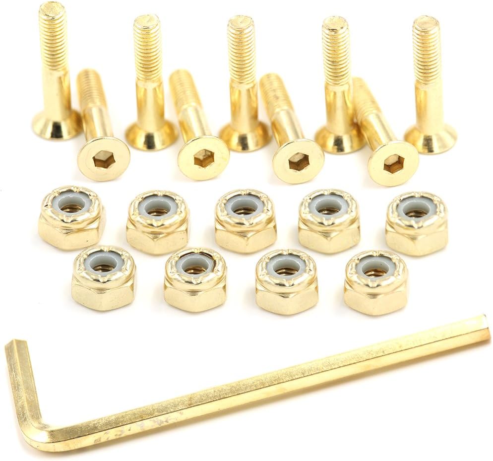 Skateboard Hardware 9PCS Bolts Set Deck Mounting Screws Nuts Hex Key Skate Parts Outfits Color Fasteners Longboard Cruiser Best Mounting Parts Silver Golden Green 1 1/4" 1" 7/8"