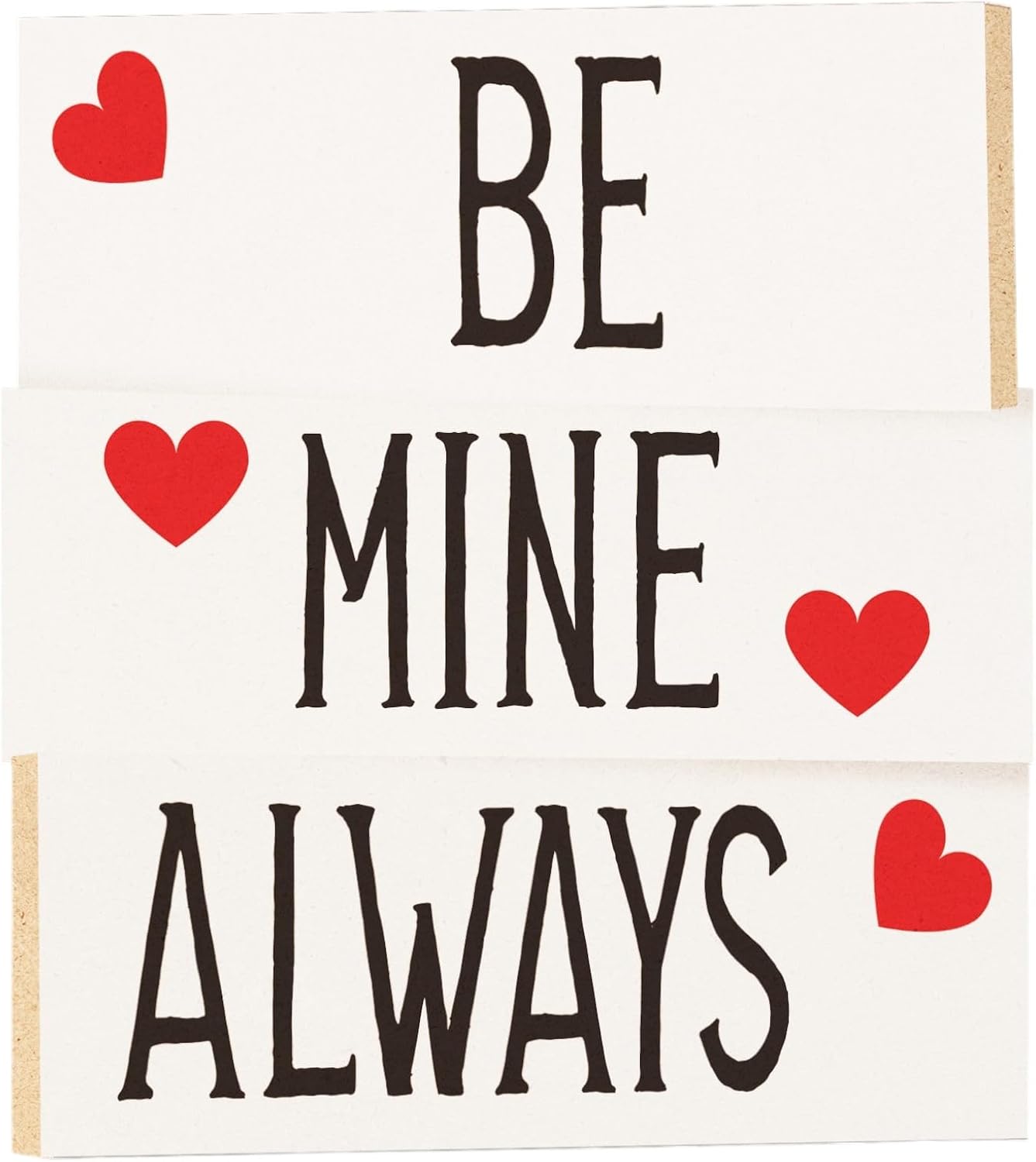 Be Mine Always Wooden Sign Set, Valentine's Day Romantic Decor with Red Hearts, 3-Piece Stacked Block Design, 5.5x2 Inches, Made in USA