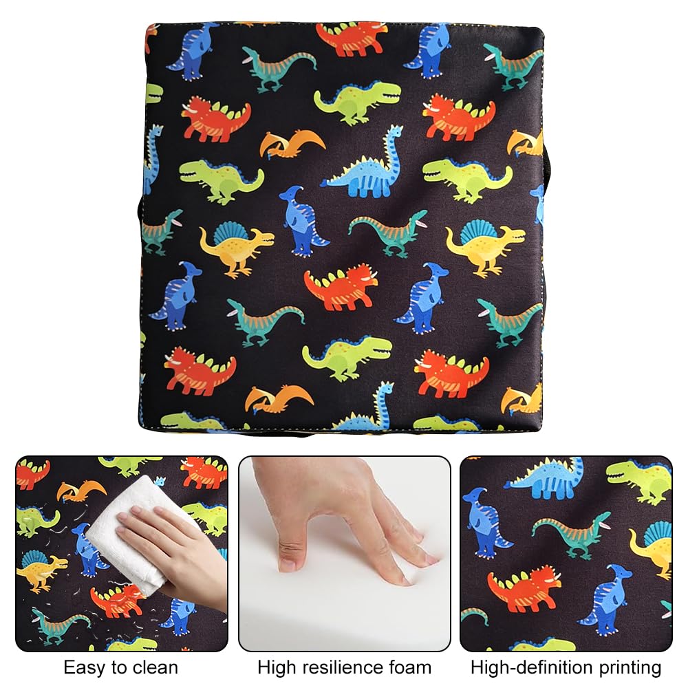 Sitzerhöhung Stuhl Kind, Waschbar SitzerhöHung Kinder Stuhl mit 2 Sicherheitsschnalle, Dinosaurier Stuhlerhöhung Kind, Tragbare Rutschfestes Sitzkissen Kinder für Esszimmerstuhl, Hochstuhl