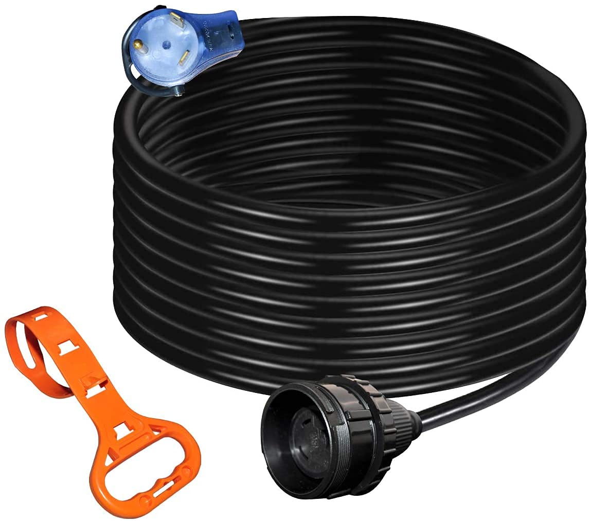 ApexSports 36’100% Copper Extension Cord: RV 30A TT-30P to L5-30R with Easy Handle, LED Power Indicator and Cord Organizer: R4SEXL-009S1