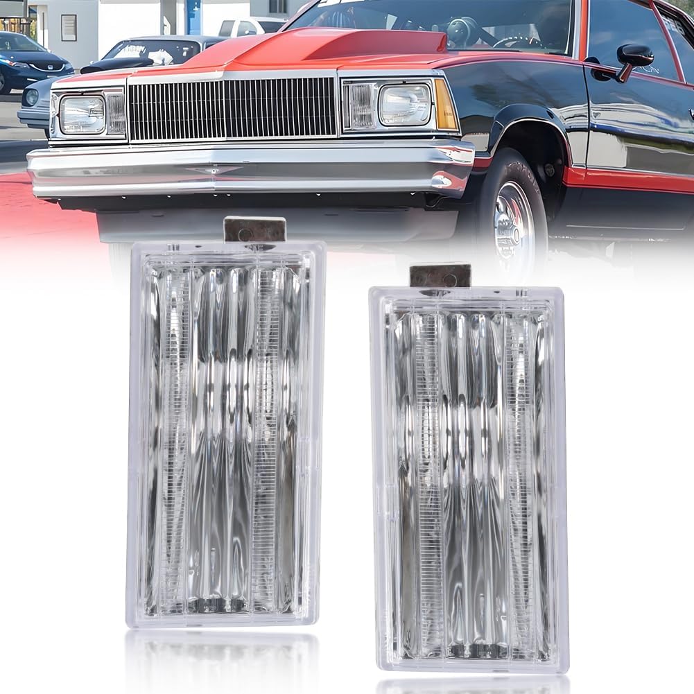 Front Parking Corner Side Marker Light Housing Compatible with GMC Caballero Malibu El Camino 1978-1979, [DOT] Turn Signal Marker Light Cover [No Bulbs], Clear Lens