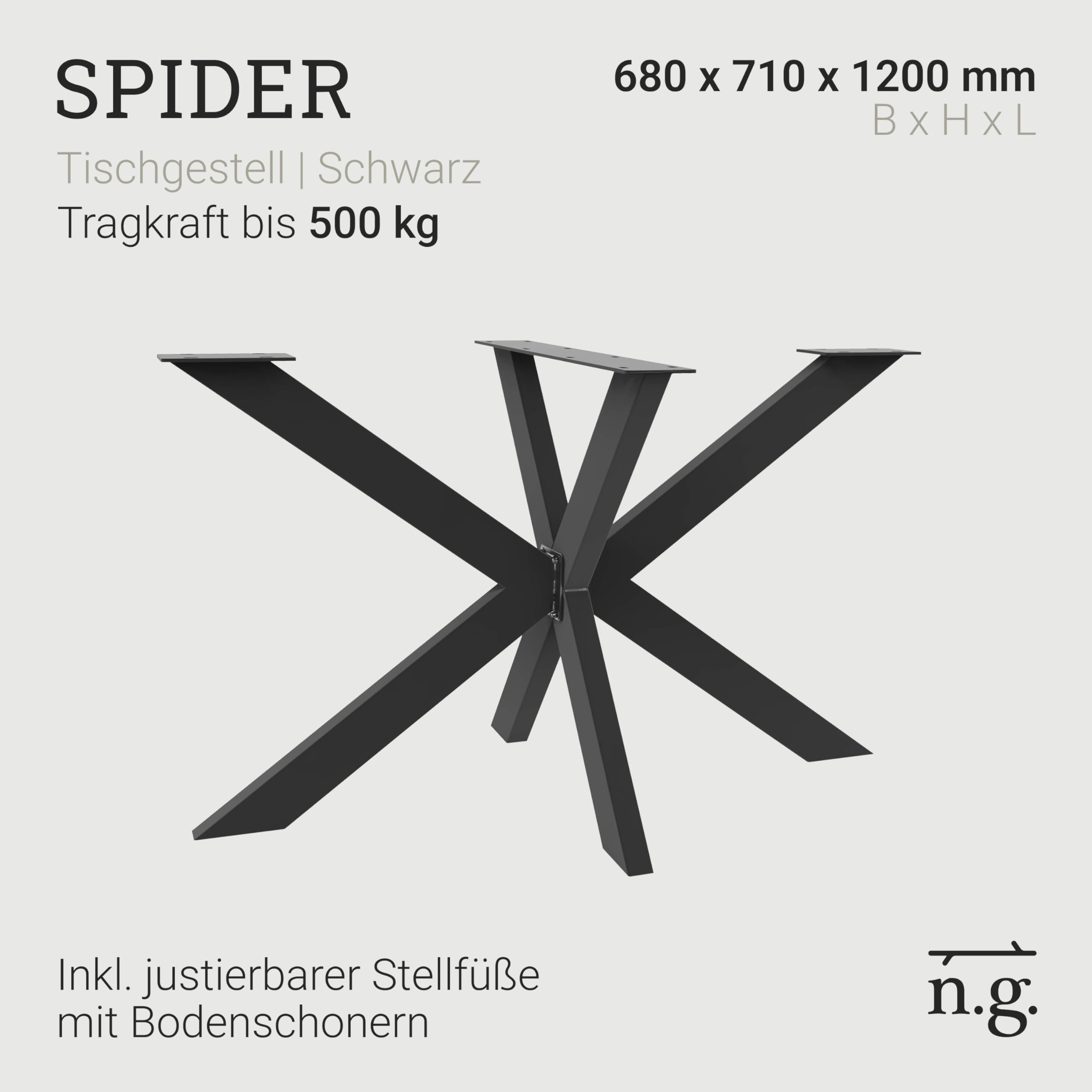 Natural Goods Berlin Spider Tisch-Gestell | Schwerlast Beine aus Metall in Schwarz | Einfache Montage | Kufen für DIY-Projekte wie Schreib- & Esstisch | Füße 71x68x120 cm