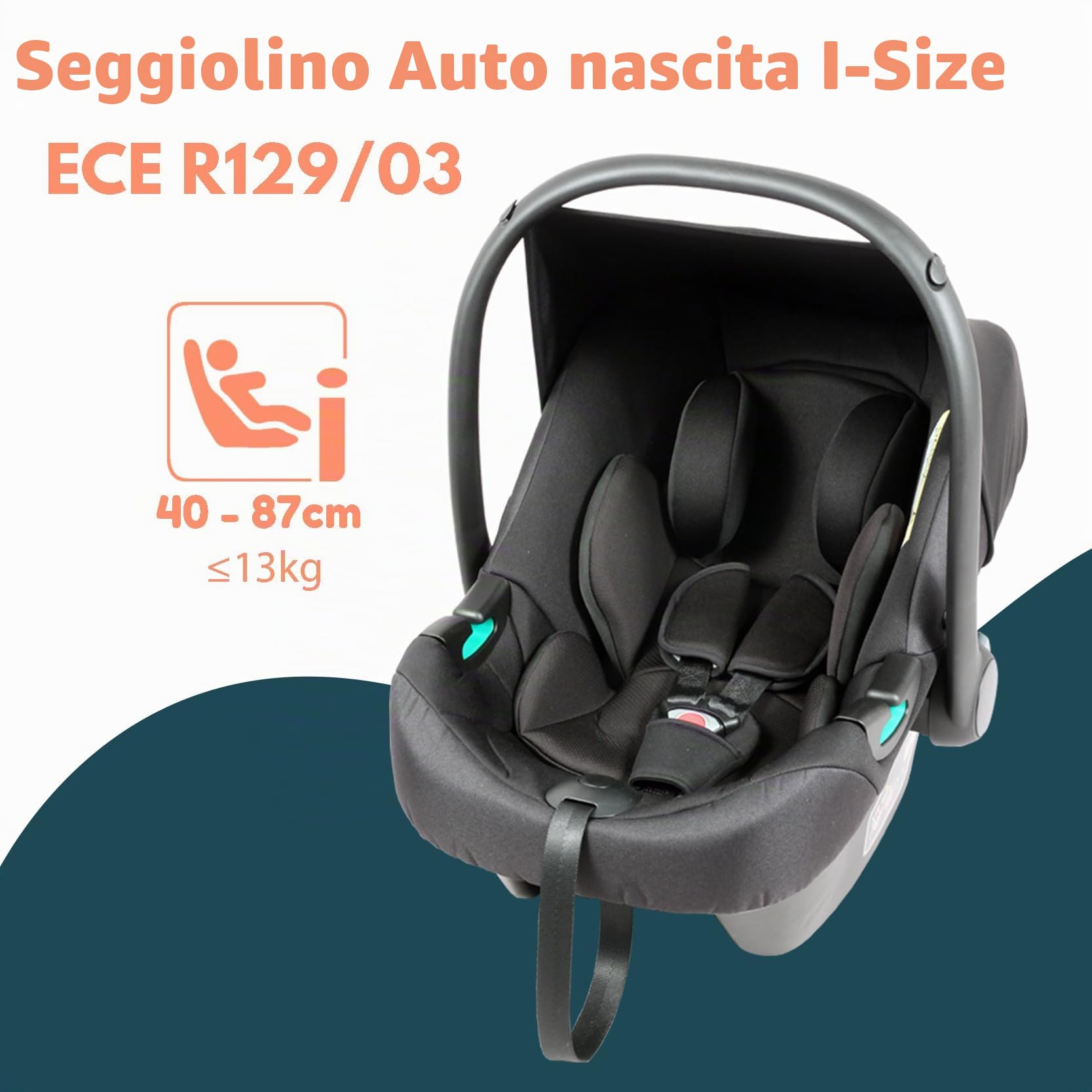Passeggino gemellare doppio - BAMBISOL - Passeggino doppio combinato + Seggiolino auto I-size - 4 ruote - Nero