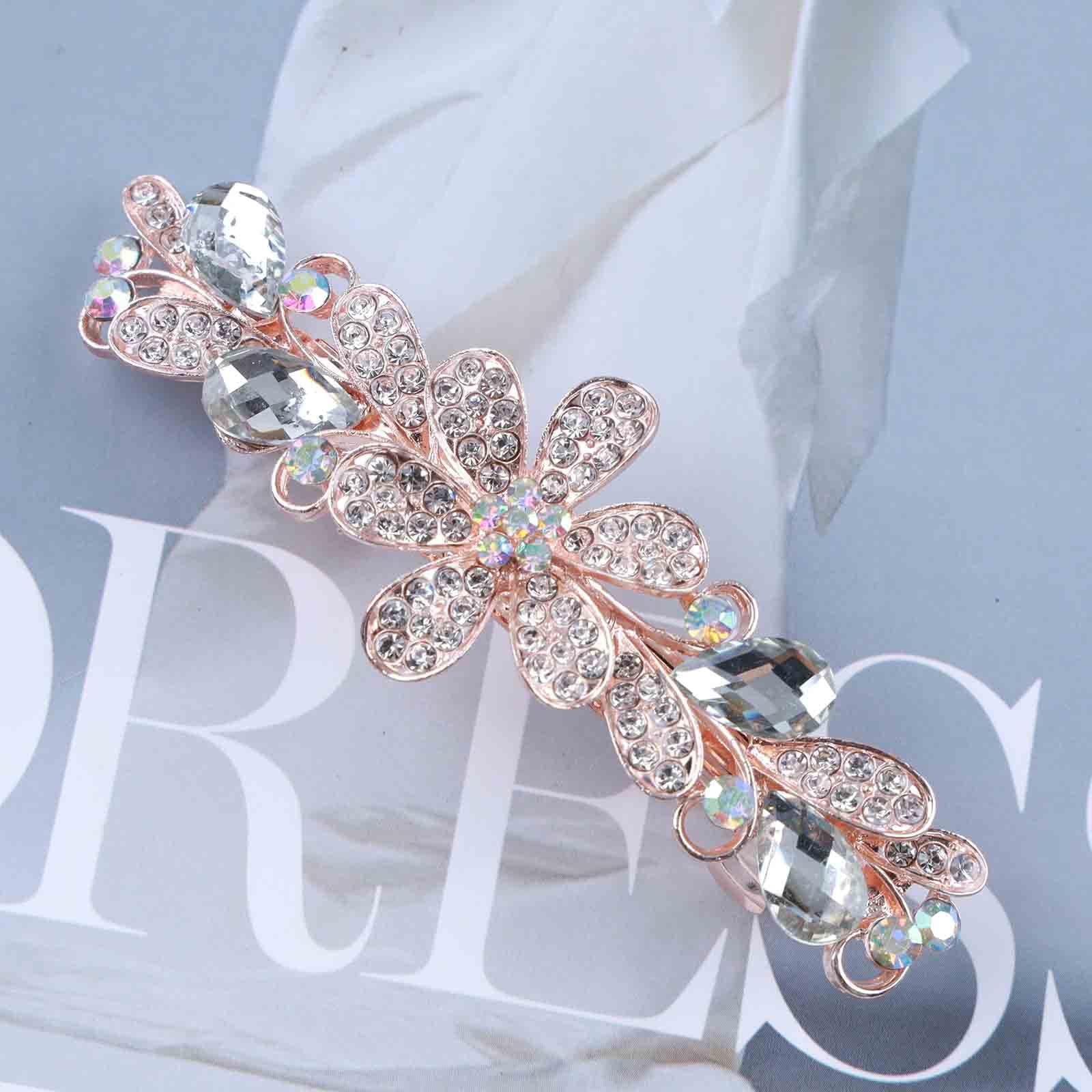 TseenYi Barrette Fleur De Mariage Strass Et Perles - Accessoire Cheveux Élégant Or Cristal Papillon Pour Femmes Et Filles