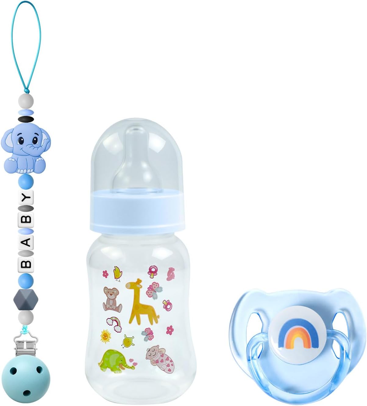 SCOM 18-Inch Reborn Baby Doll Boy with Accessories Set - Realistic Newborn Doll, Includes 3-Piece Blue Style Rainbow Magnetic Pacifiers & Reusable Bottles with Silicone Clips – Gift for Kids Age 3+