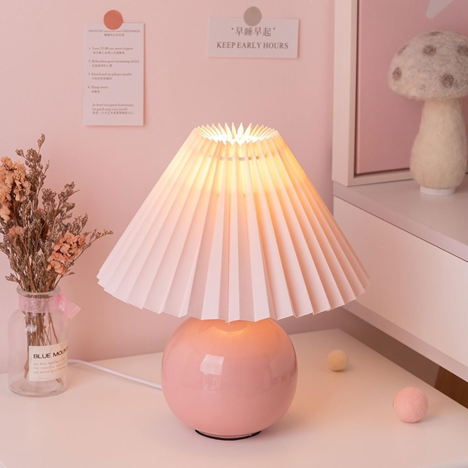 Lampa stołowa Nowoczesny styl Lampa stołowa Ceramiczny korpus lampy Różowy klosz Salon Sypialnia Lampy dekoracyjne Lampy na szafki nocne