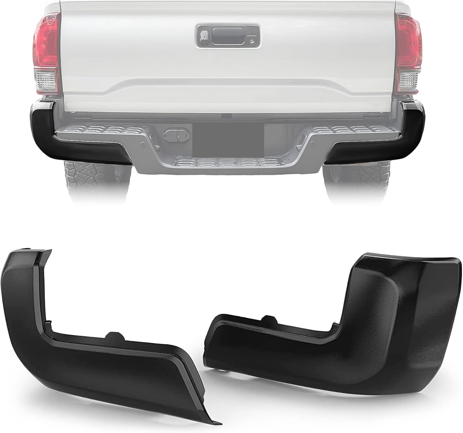 ECOTRIC Rear Bumper End Cap Compatible With 2016-2023 Toyota Tacoma W/O Sensor Hole Replace for TO1105133, TO1104133; 52156-04010, 52155-04010 Corner Cover Driver and Passenger Side Black