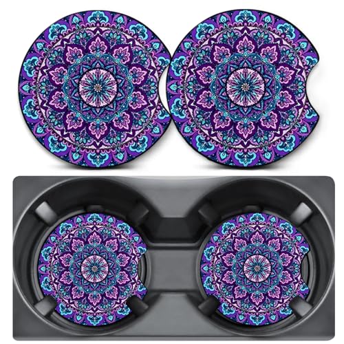 2 Pack Car Coasters for Cup Holders,Mandala Flower Car Cup Holder Coasters,2.75