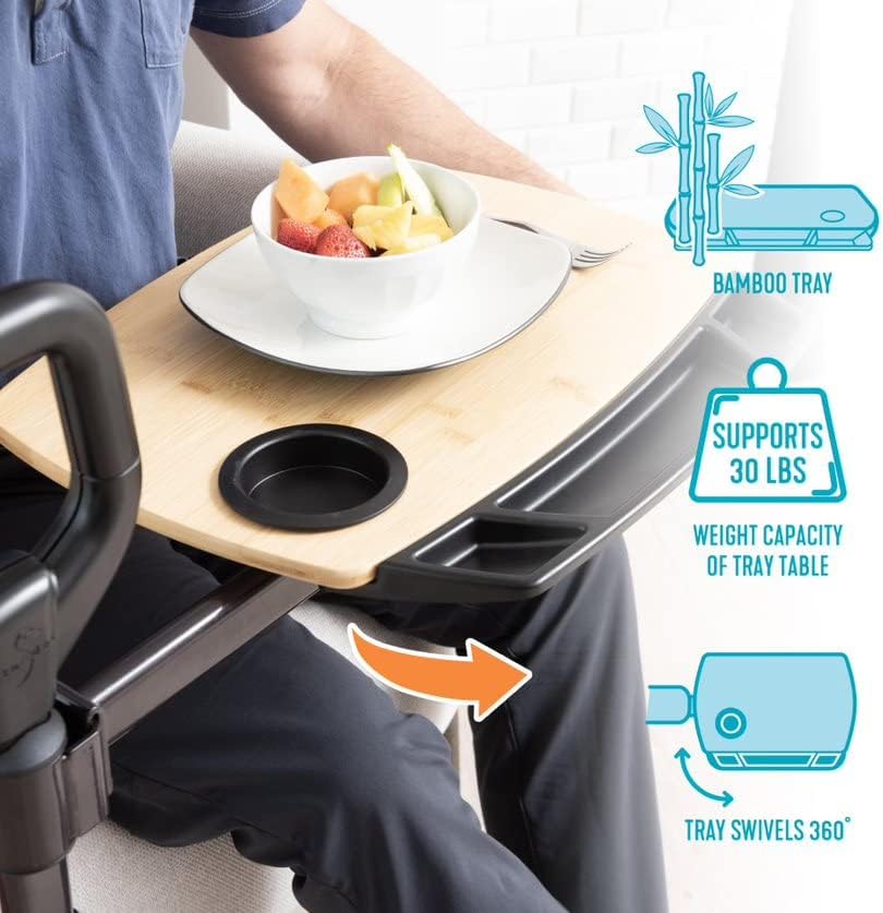 Able Life Able Tray Table, Adjustable Bamboo Swivel TV and Laptop Table with Ergonomic Stand Assist Safety Handle, Independent Living Aid