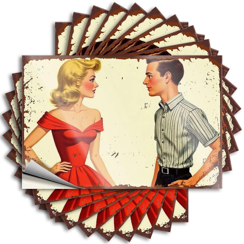 Stuff for Bedroom Hard Bumper | A Man and Woman Face Each Other, Both with Hands On Hips. Half Durable Vinyl Sticker Easy Apply for Billiard(8X12CM)