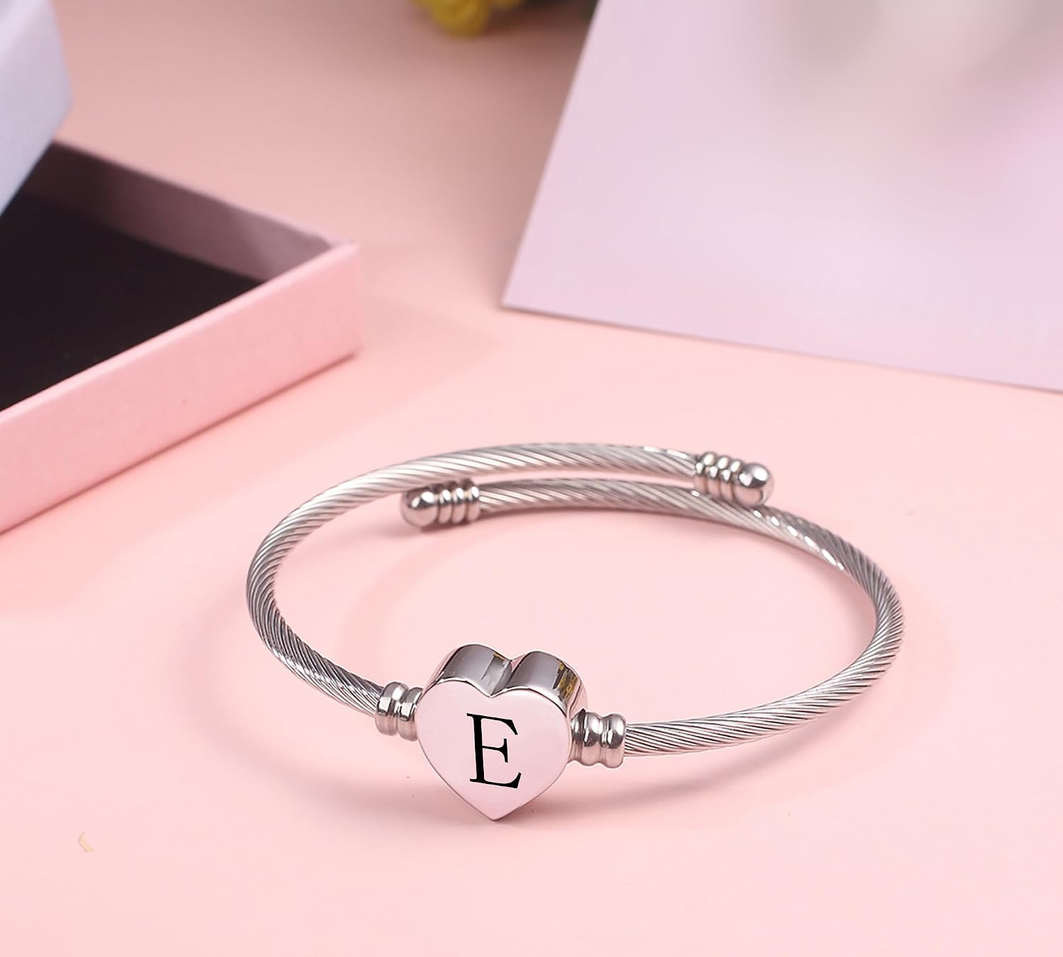 Initial Letter Alphabet Bracelet for Women Love Heart Charm Cable Bracelets image 4