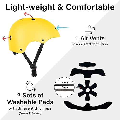 Miniatura 48 de Casco de bicicleta de monopatín, ligero ajustable, multideporte para bicicleta, patinaje, scooter, 3 tamaños para adultos, jóvenes y niños Mate