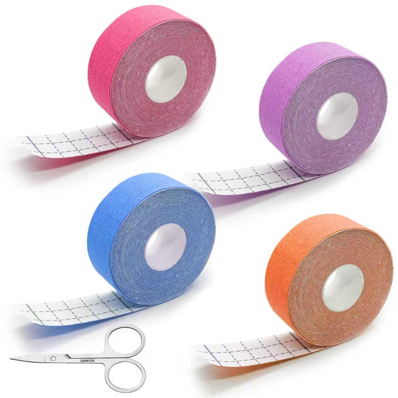 4 Rollos de Cintas Kinesiologicas Faciales y 1 Par de Tijeras,Parche Facial Antiarrugas 2.5cm×5m,Tiras de Lifting Facial,Multifuncional y Alta Elasticidad,Esparadrapo Facial Antiarrugas