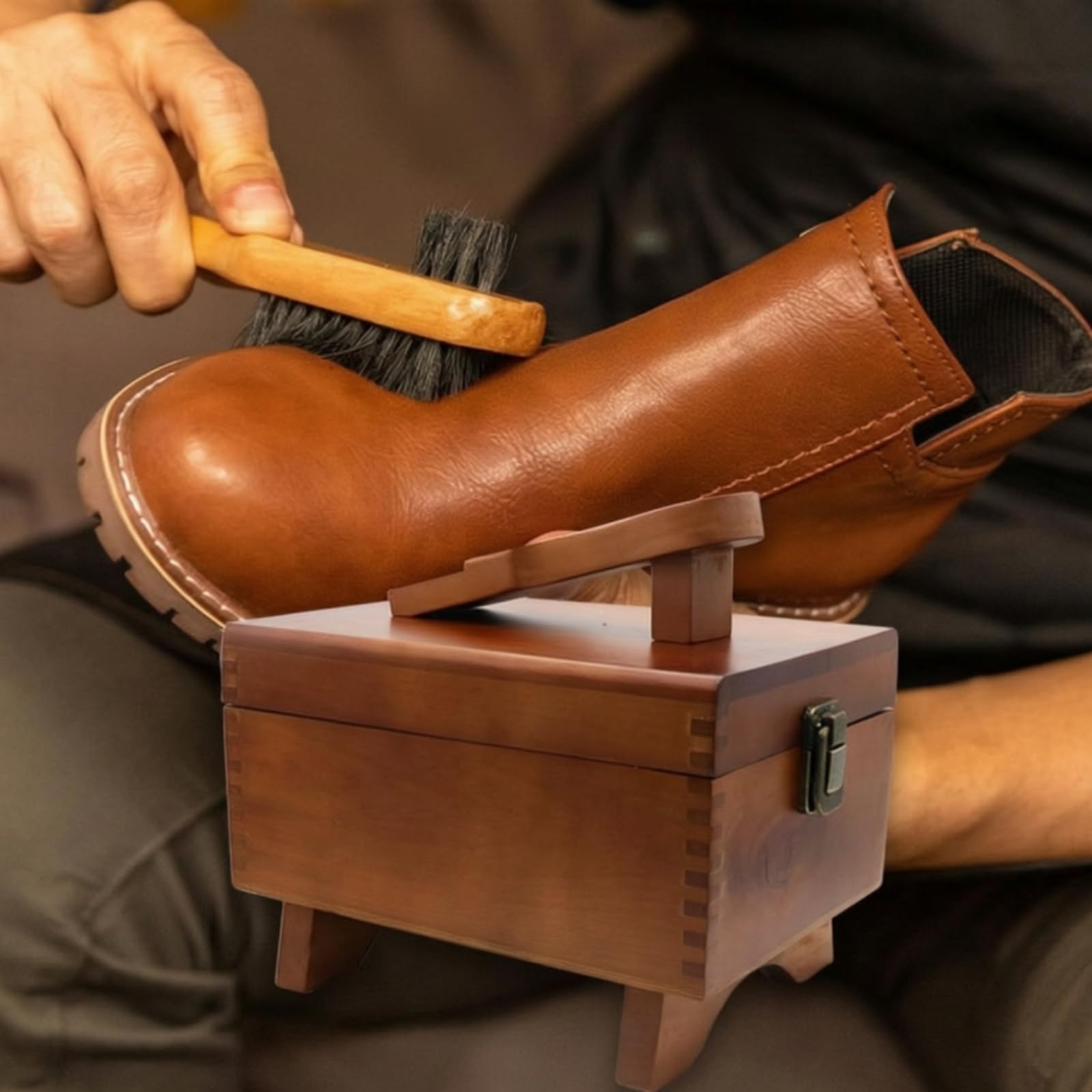 Schuhputzkiste aus Schuhpflegebox mit Klappdeckel voll Schuhputzkiste mit Klappdeckel für Schuhpflege, Array, Hellbraun