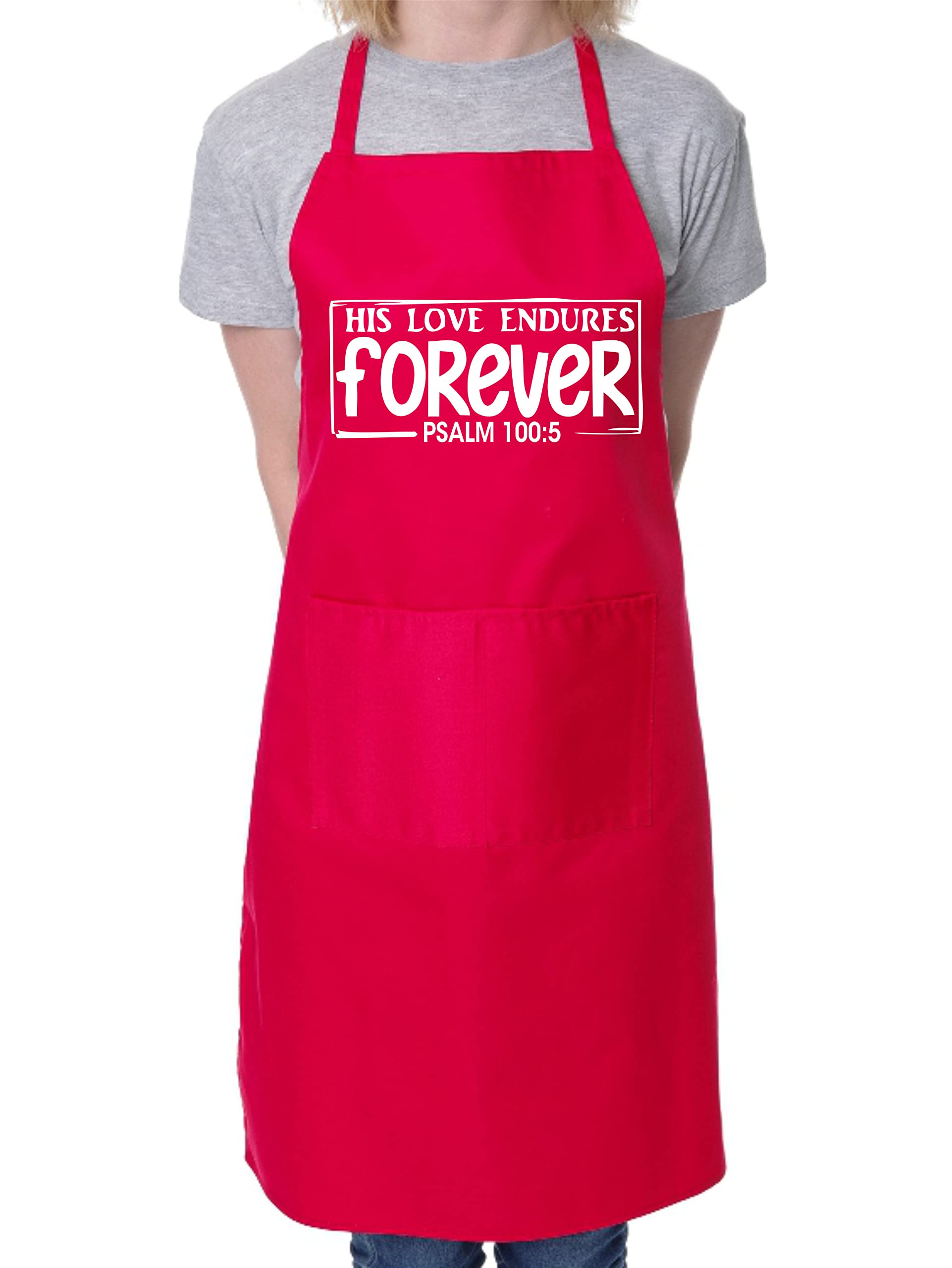 Print4u Unisex Red His Love Endures Baking Apron Church Christian Gift Cooking Bbq