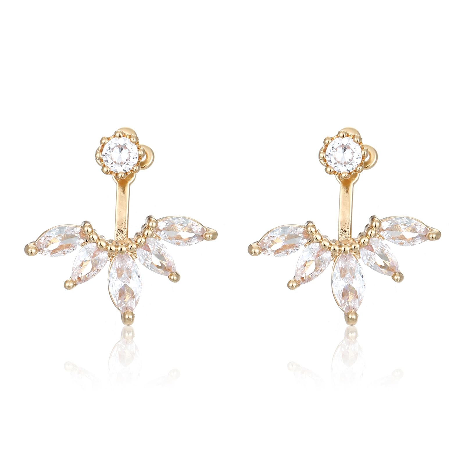 Winssigma Marquise Ear Jacket Earrings Cubic Zirconia Front & Back Statement Stud Earrings Bridal Cluster Earrings