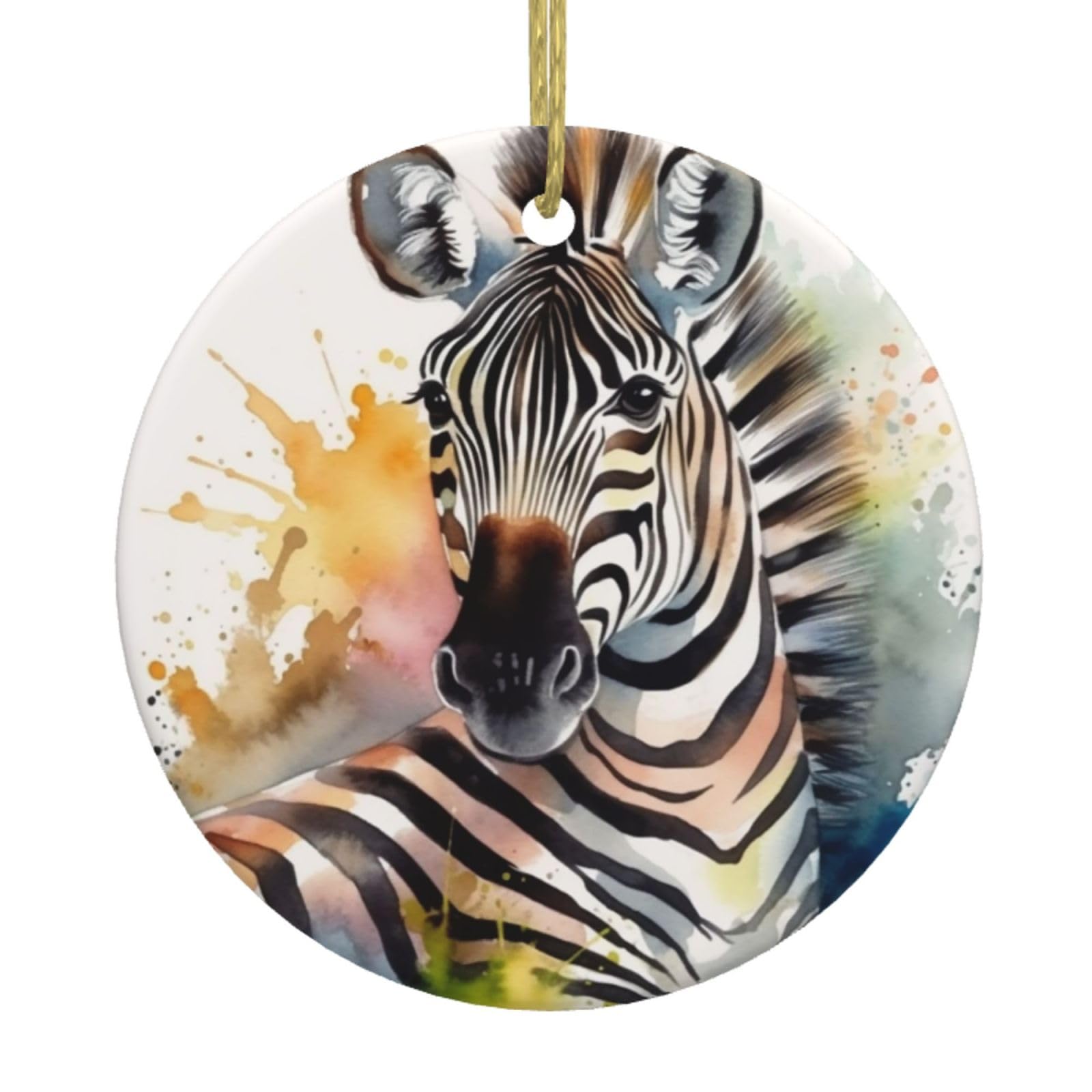 Fodpand Women's White Cute Zebra Watercolor Christmas Ornaments 2025, Gift Exchange For Men, Collectible Ceramic Ornament Round Hanging Ornaments For Christmas Tree Decoration