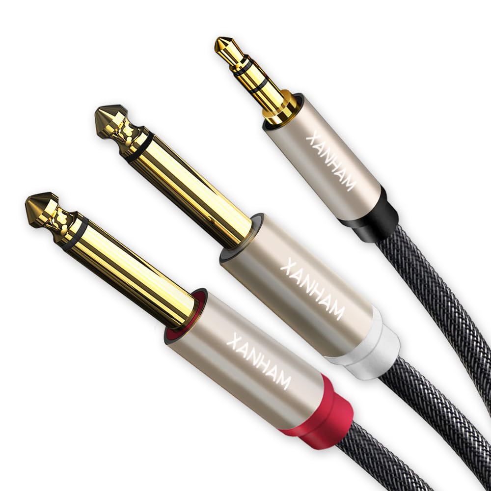 XANHAM 1/8 to Dual 1/4 Stereo Audio Cable 3.3 Feet /1M 3.5mm TRS Male Mini Jack to Dual TS 6.35mm Male Jack Mono Y Splitter Cord Adapter, Double