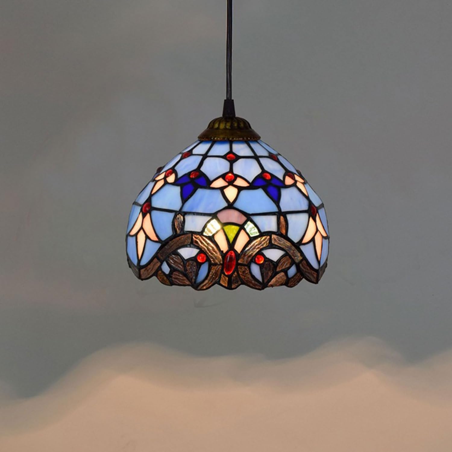 Tiffany Lamp Shade Accessories Replacement Only 8 Inch Wide Baroque Stained Glass Lampshades Vintage Blue Light Cover for Table Lamp Pendant Light Wall Lamps Desk Fixtures,Large Hole