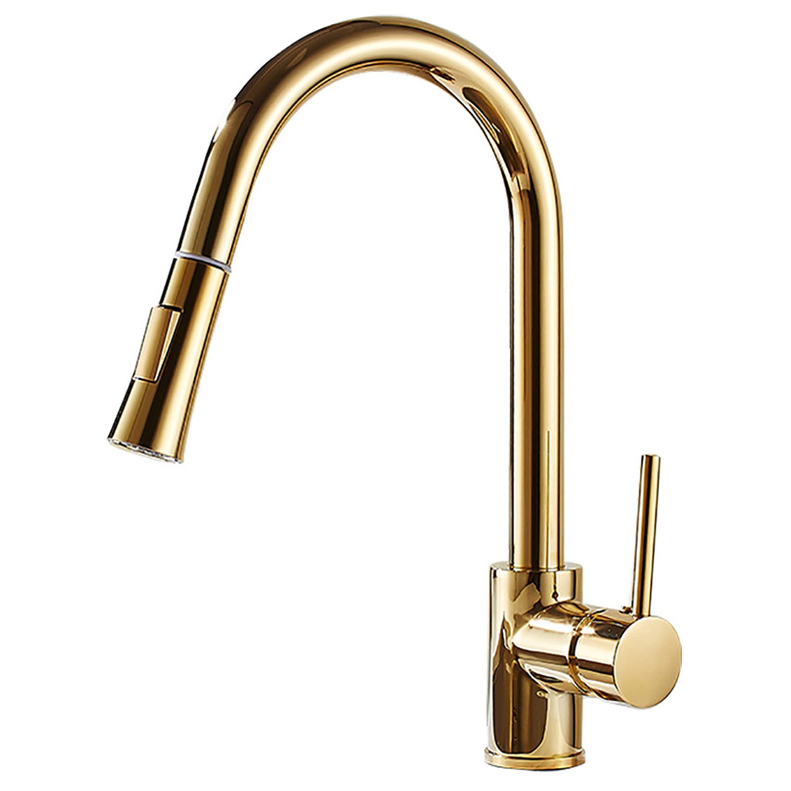 Yjyjy Gold Down 360° Swivel Brass Sink Faucet With Pull Out Function Sprayer, High Arc Single Handle Kitchen Hot And Cold Water Mixer Tap