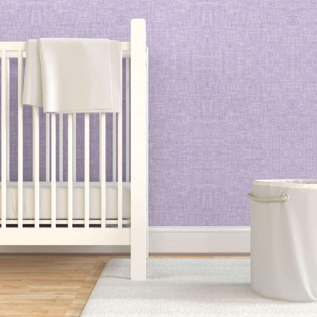 Peel & Stick Wallpaper 3ft x 2ft - Purple Lavender Linen-Look Solid Custom Removable Wallpaper by Spoonflower