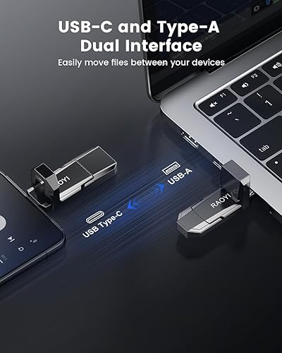 Miniatura 3 de RAOYI SSD externo USB C de 256 GB, unidad de estado sólido 2 en 1 de hasta 450 MBs USB 3.2 dual + unidad de pulgar tipo C unidad portátil SSD para