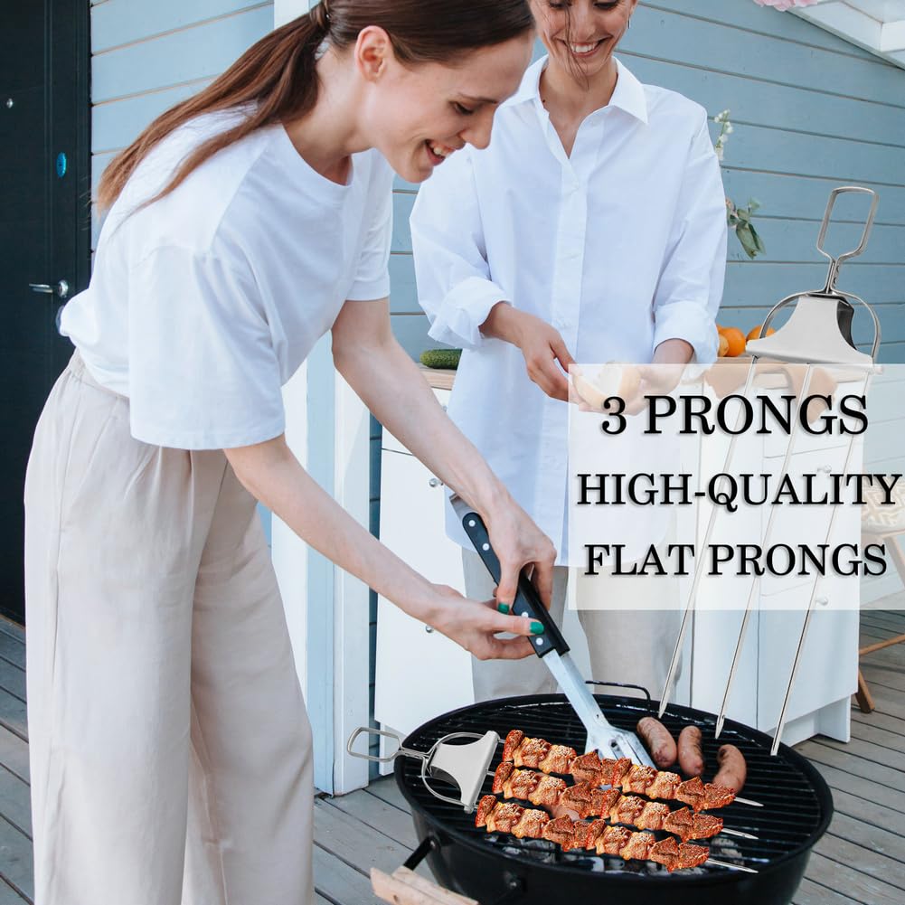 PEOUWNES Skewers for Kabobs, 3PCS 14 Inch 3-Prong Metal Skewers for Grilling, Stainless Steel Skewer, With Push Bar Reusable Metal Skewer, Kabob Sticks, Perfect For Chicken, Meat, Veggies, Sausages