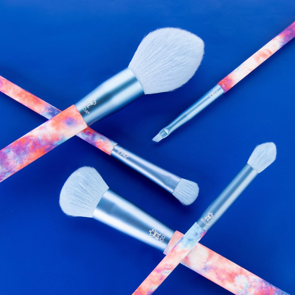 MODA Tie Dye, 5pc Full Face Makeup Brush Set, Includes - Blush, Complexion, Shadow, Crease, & Liner Brushes, Dreamy Blue