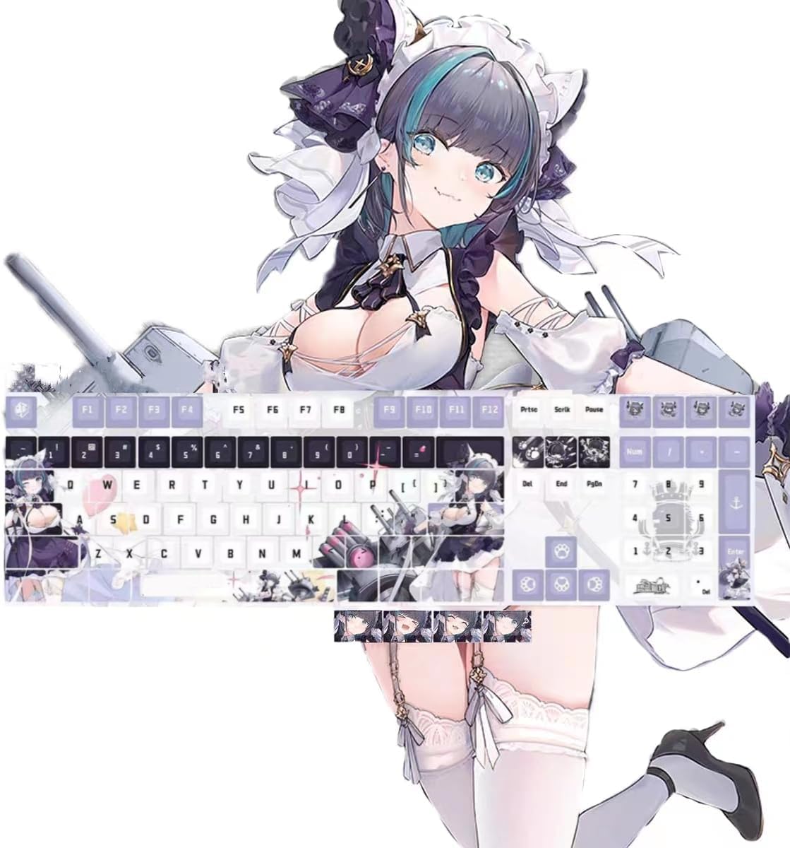 KEYOTIM Computer keyborads PBT Dye Upgrade 108 Keycap Set Profile with Puller for Cherry Mx Gateron Kailh Switch Mechanical Keyboard Japanese Anime Series,High-end Key Cap，Limited (Azur Lane cat)