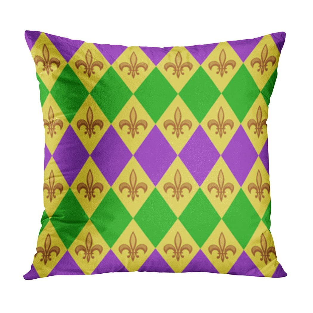 rouihot Set of 4 Throw Pillow Covers 18x18 Inch Yellow Purple Green Mardi Gras Beautiful Fleur De Lis Home Decor Pillowcase Square Cushion Covers for Sofa Bed Couch