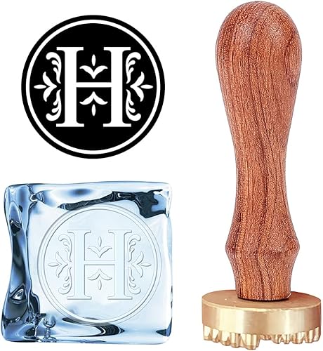 Miniatura 6 de CRASPIRE Sello de hielo con letra H para cubitos de hielo, sello de marca de hielo con cabeza de latón extraíble y mango de madera, sello de hielo