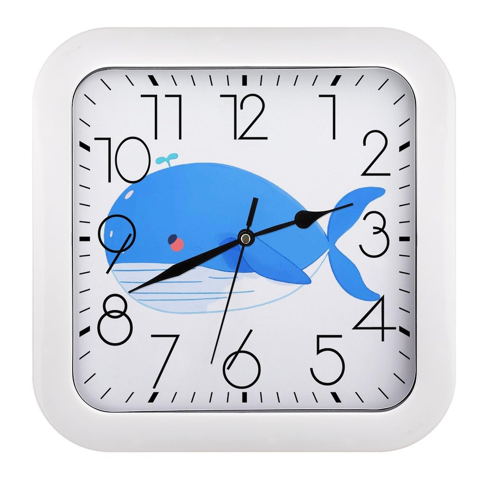 Horloge silencieuse sans tic-tac carrée à piles motif baleine