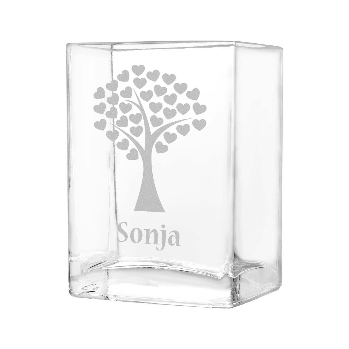 Vasetto In Vetro Con Incisione Laser Personalizzata - Motivo Albero Con Cuori - Regalo Su Misura, 100x140x80 Mm - 5