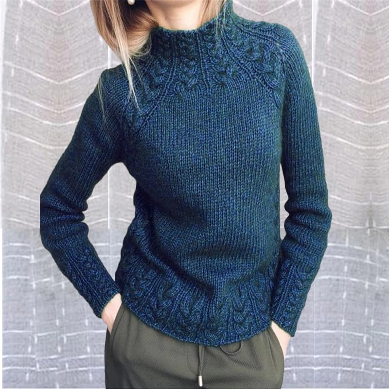 Womens Turtleneck Long Sleeve Solid Comfy Cable Knit Sweater 2025 Fall Winter Casual Loose Jumper Tops