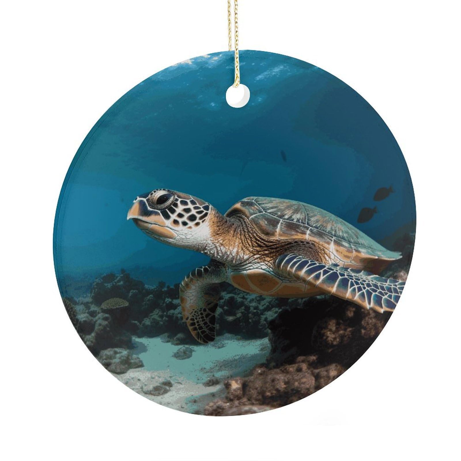 Adfgyerh Style Sea Turtle Ceramic Circular Pendant,2.9 Inch，Hanging Ornament，Gift Exchange Idea Round Ceramic Ornament,For Mom And Daughter，For Home Indoor Outdoor Decor.