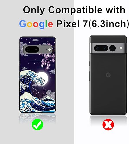 Miniatura 2 de Funda compatible con Google Pixel 7, funda japonesa con patrón de luna de cerezo y flor para niños y niñas, funda de TPU suave a prueba de golpes,