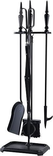 Lichamp FTS35BK - Juego de herramientas góticas para chimenea, 5 piezas para interiores y exteriores, juego de póquer resistente con mango gótico