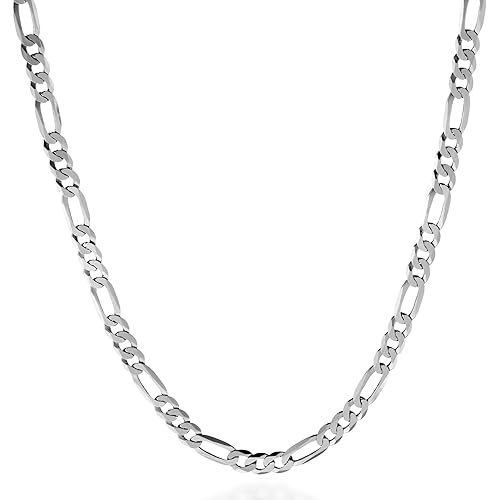 QUADRI Figaro Sterling Silver Chain for Men, 5mm Italian Link Necklace, 16-30 Inch, 925 Sterling Silver Diamond-Cut, Cadena de Plata 925 para Hombre, Made in Italy, Gift Box Included