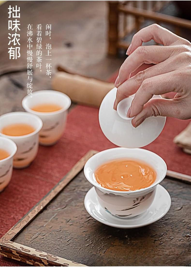 Liang baobao Gaiwan with 4 Cups Sets White Porcelain Small Teacup Chinese Tea cups Gongfu Tea Set (White)