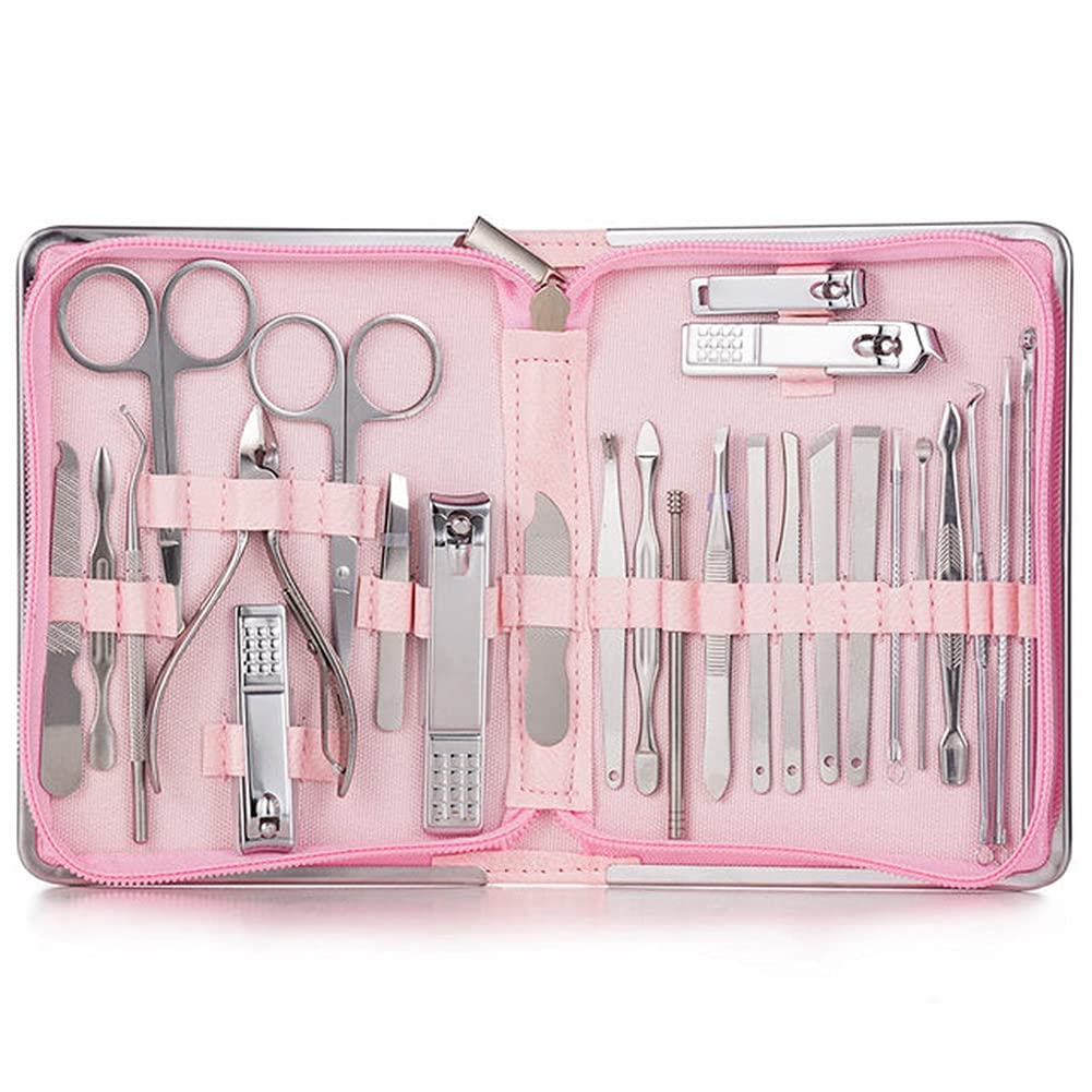 26 sztuk obcinacz do paznokci zestaw do manicure ze stali nierdzewnej nożyce do skórek szczypce do paznokci zestaw narzędzi do paznokci (kolor: brązowy) (różowy)