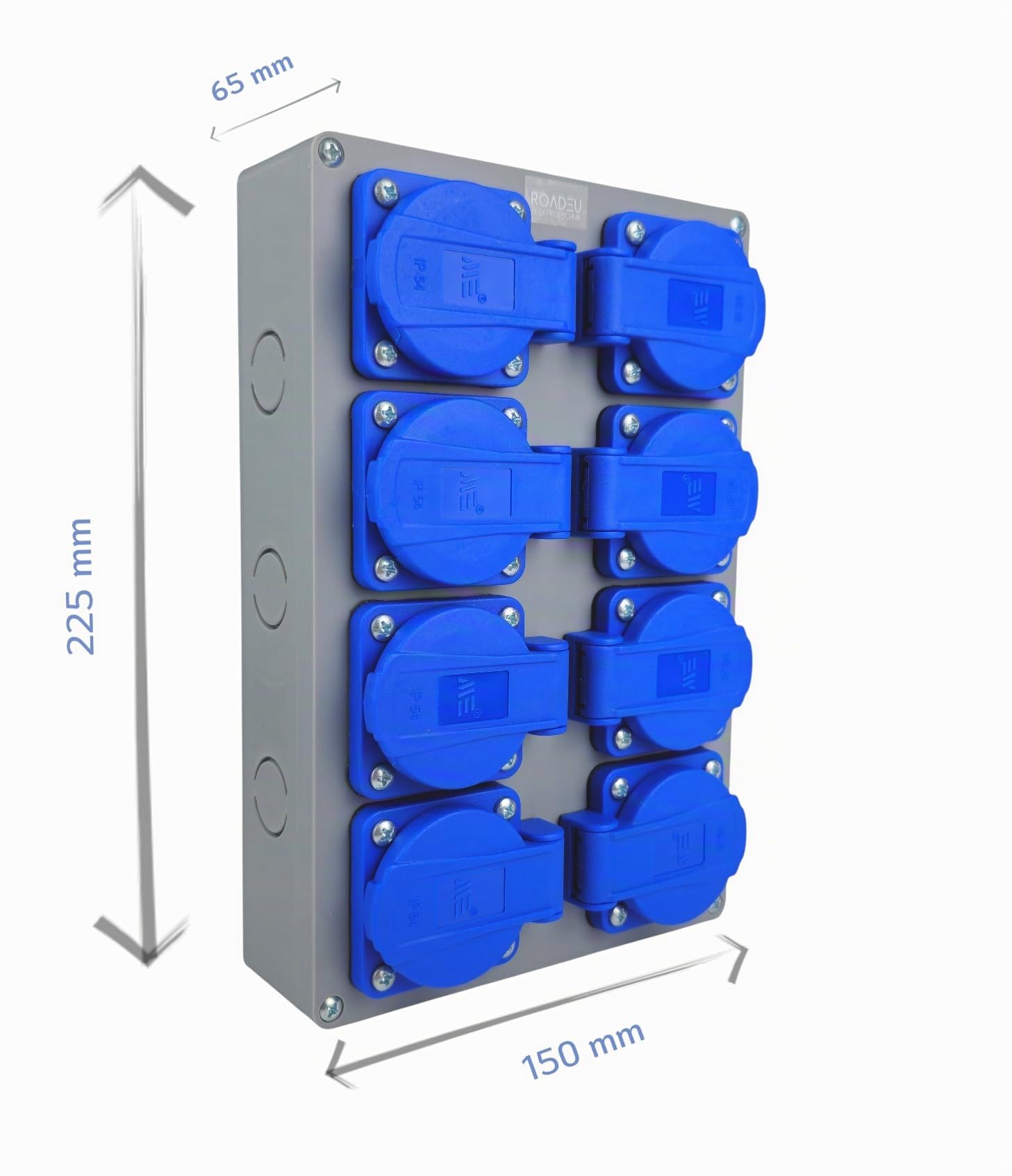 RoadEu Multipresa 8 Prese IP44 Verticale | Schuko 230V/16A | Scatola di Derivazione Pre-cablata | Quadro Elettrico Industriale per Officina Cantiere