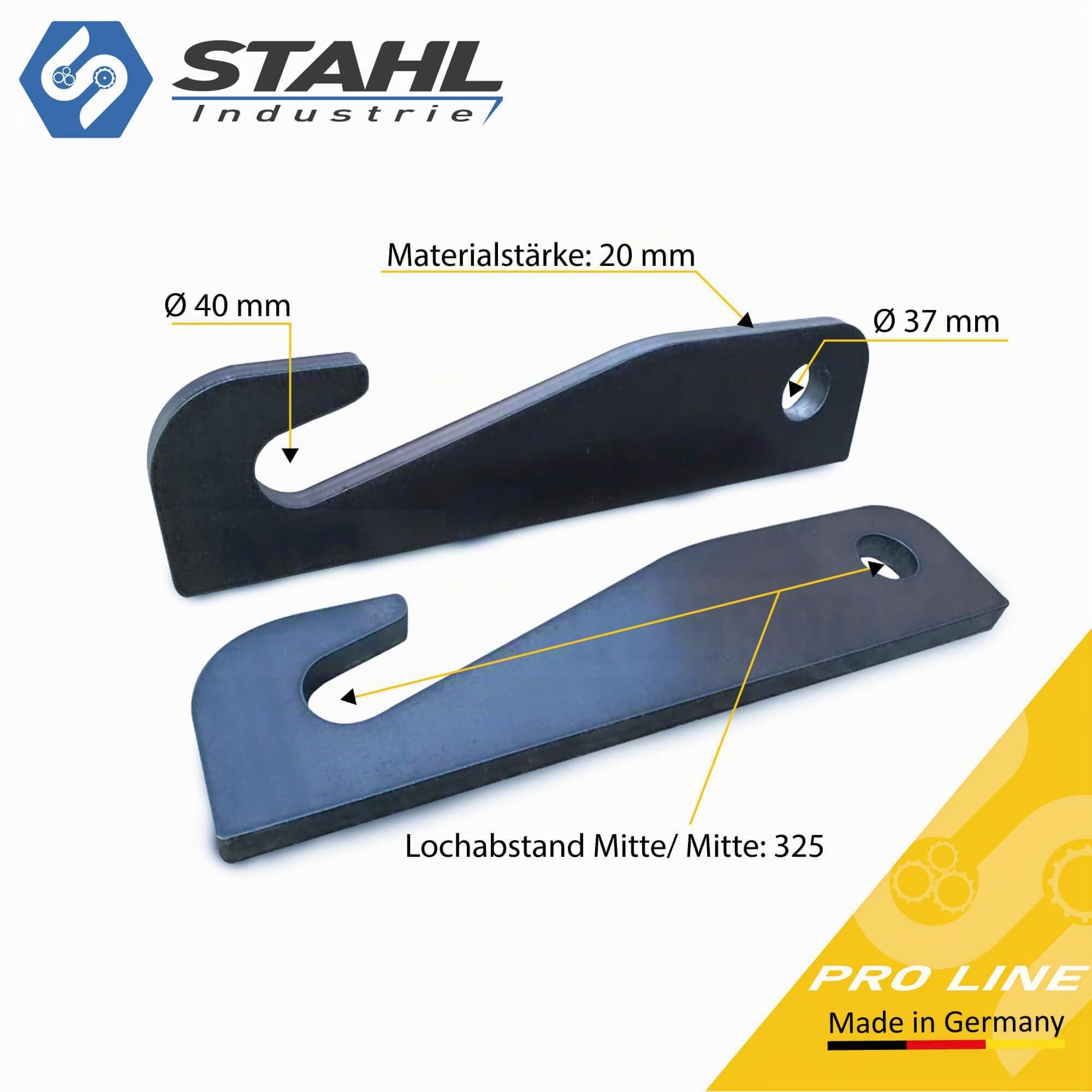 Stahl-Industrie Koppelhaken Weidemann 40x37x325mm 2 Stück (1 Paar) Optimal für hydraulische Schnellwechselaufnahmen
