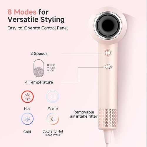 Miniatura 5 de SIMPLUS Secador de pelo, 160,000 RPM de alta velocidad sin escobillas para secado rápido, 400 millones de iones negativos secadores de pelo para