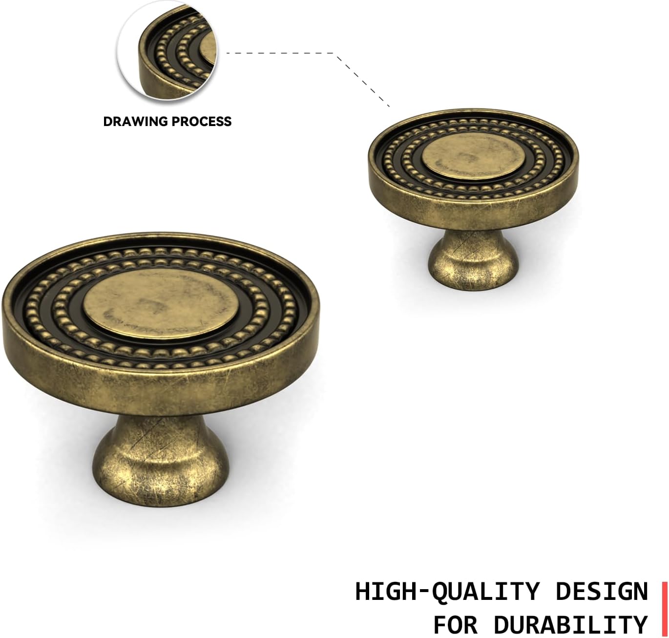 homdiy 5 Pack Solid Kitchen Cabinet Knobs Antique Brass Drawer Knobs Round Zinc Alloy Dresser Knobs for Kitchen Hardware