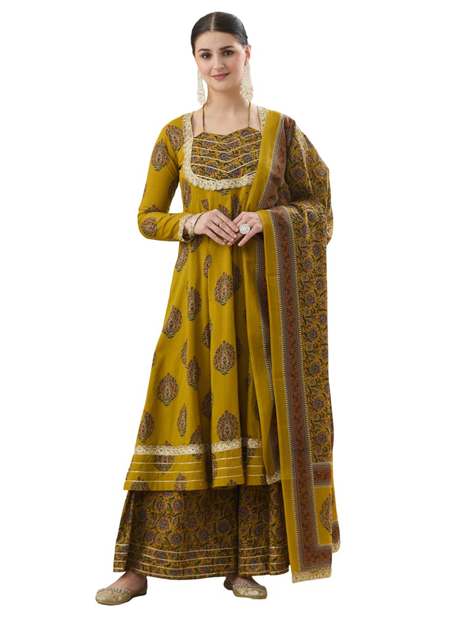mokosh Women’s Cotton Print Anarkali Kurta Sharara with Dupatta-picture-27